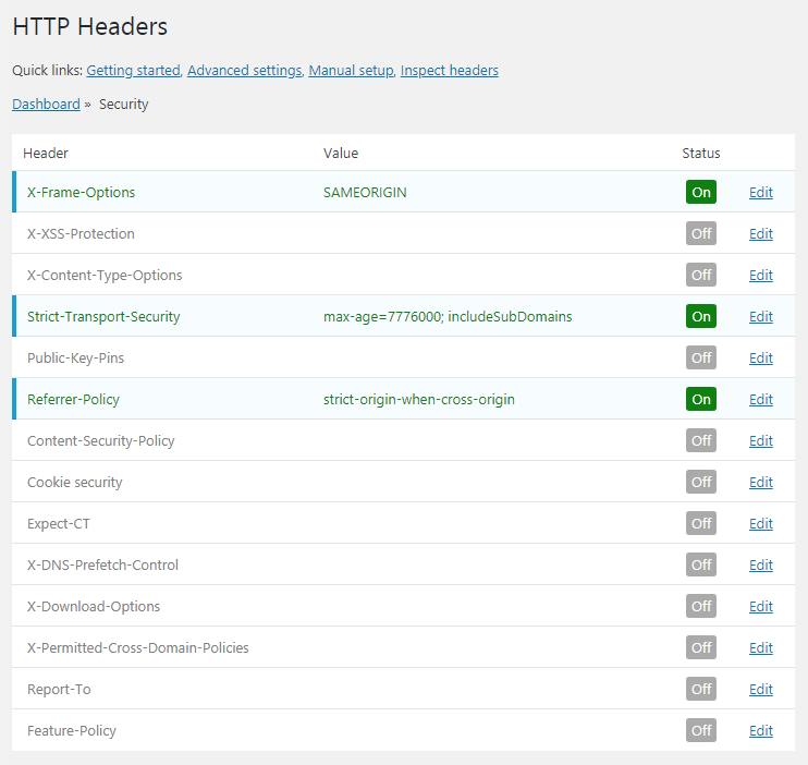 WordPress plugin HTTP Headers for Wordpress